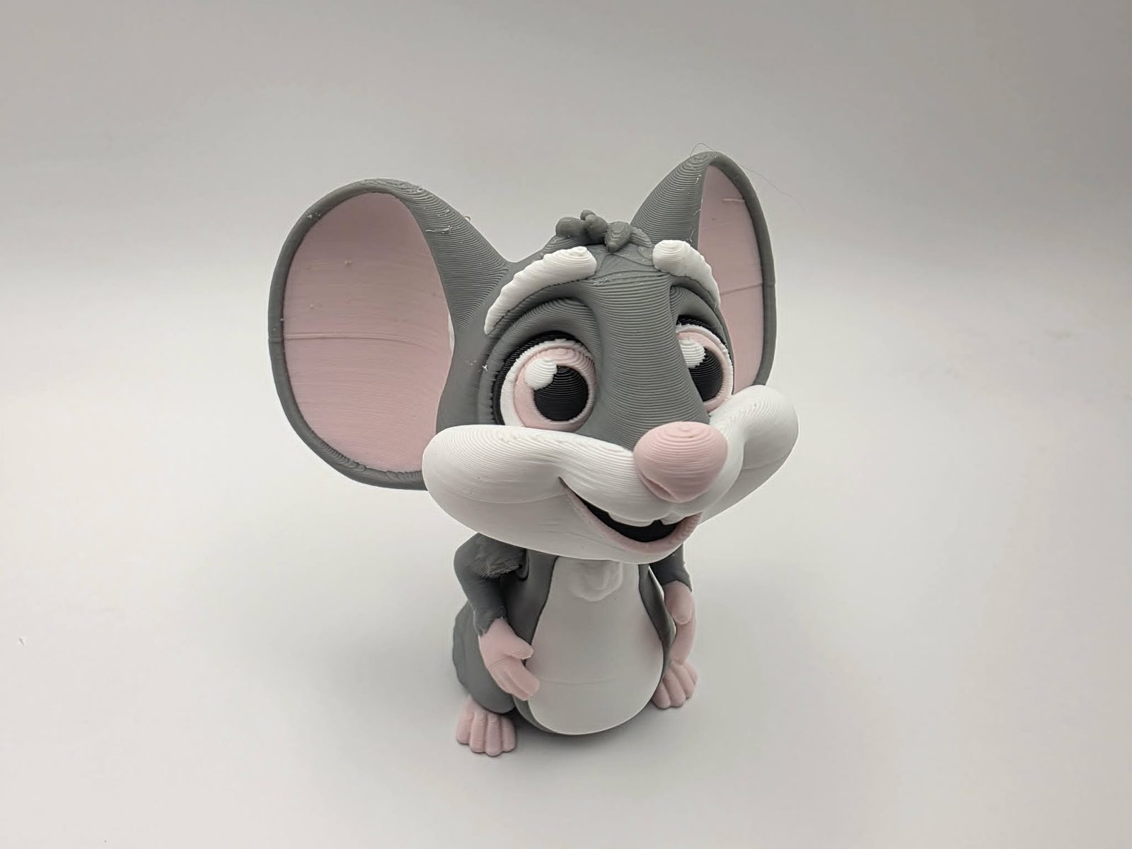Mouse - Rosie Nose - 5" Long x 3.5" Wide Tip of Ear to Tip of Ear x 3.5" Tall - Gray, White, Sakura Pink, Black 3D printed item image